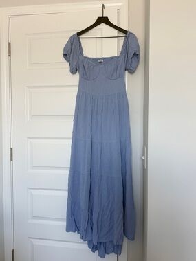 Hollister Light Blue Puff-Sleeve Tiered Maxi Dress